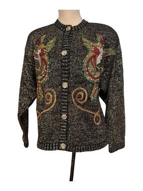 VINTAGE TONY, LAMBERT COLLECTIONS SWEATER CARDIGAN, BLACK GOLD BEADS SIZE L